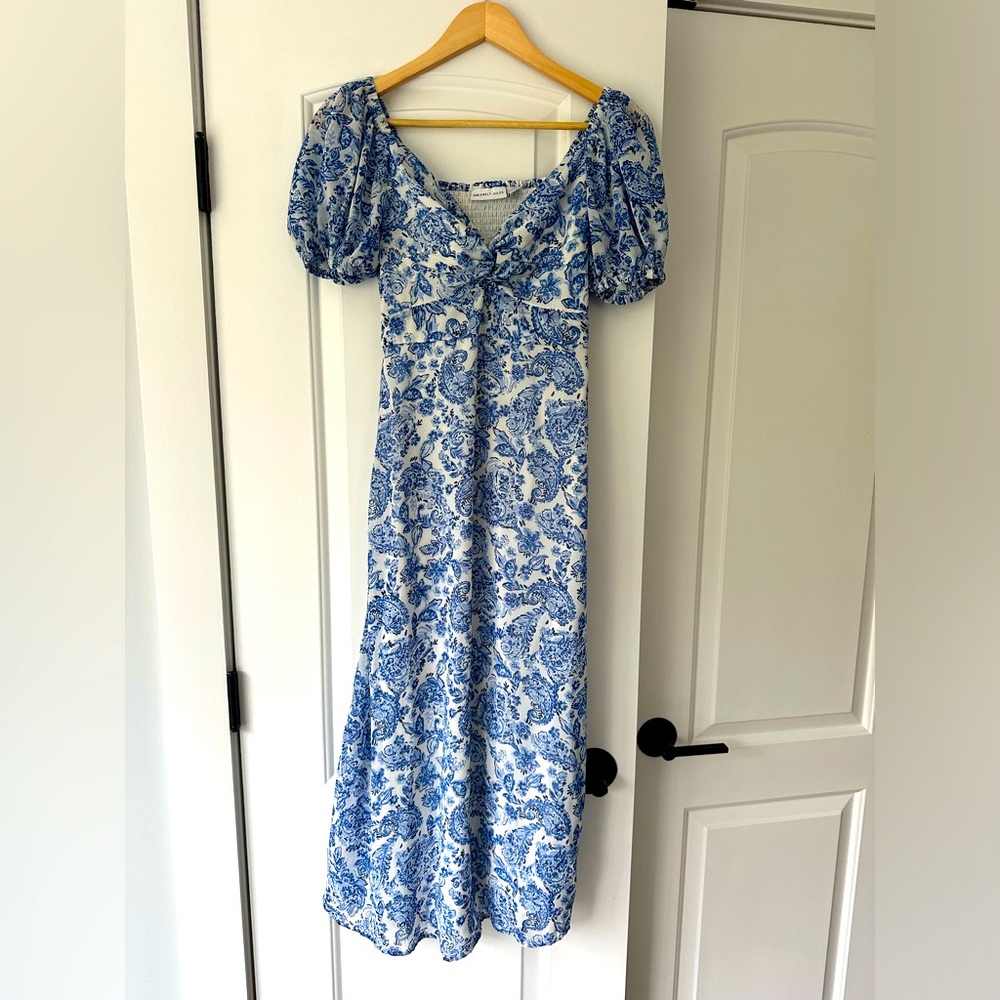 Blue floral mid length dress